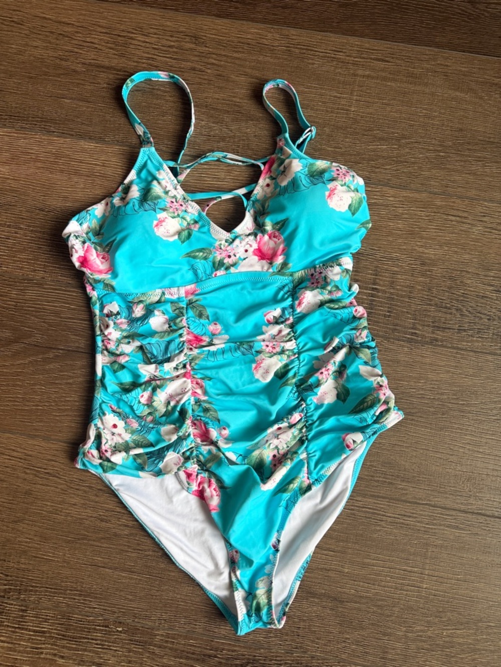 Cupshe Turquoise Floral Ruched One-Piece Swimsuit